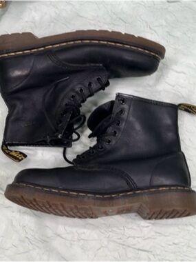 Dr. Martens Black Leather Lace-Up Combat Boots with Brown Soles